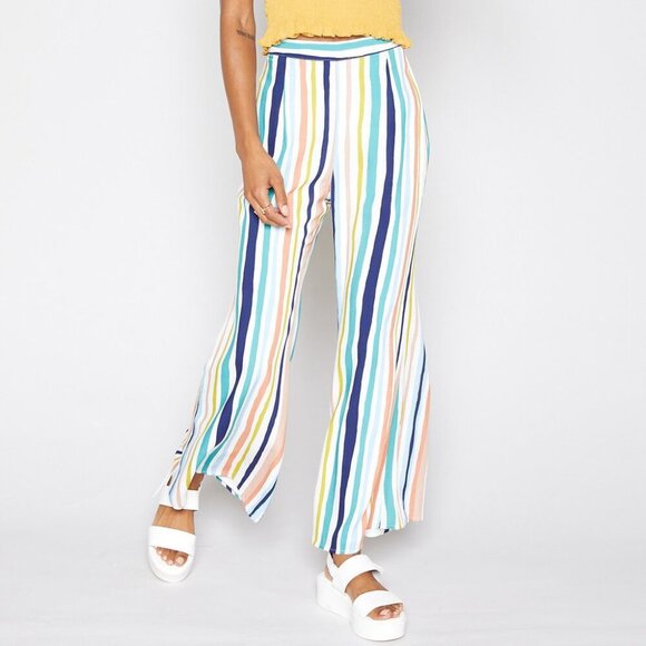 SADIE & SAGE Havana Stripe Wide Leg Ankle Length Pants - Size Medium - Picture 2 of 2